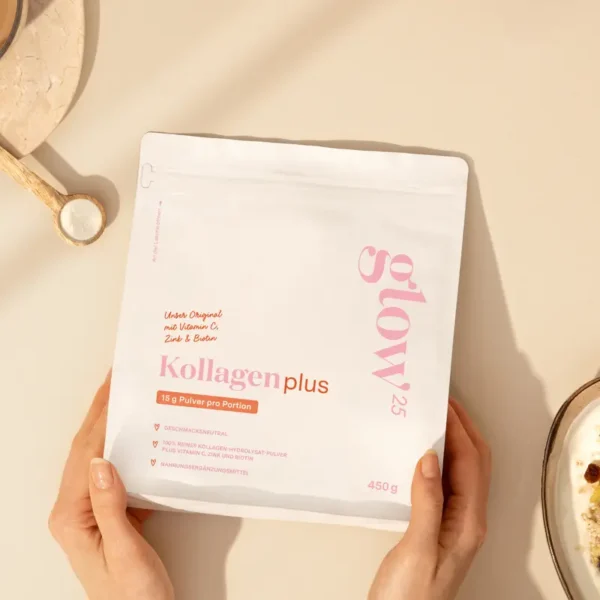 Glow25 Collagen Plus [450g] – Kollagen Hydrolysat mit Vitamin C, Zink und Biotin – Peptide Typ 1 und 3 – Gute Löslichkeit - Image 4
