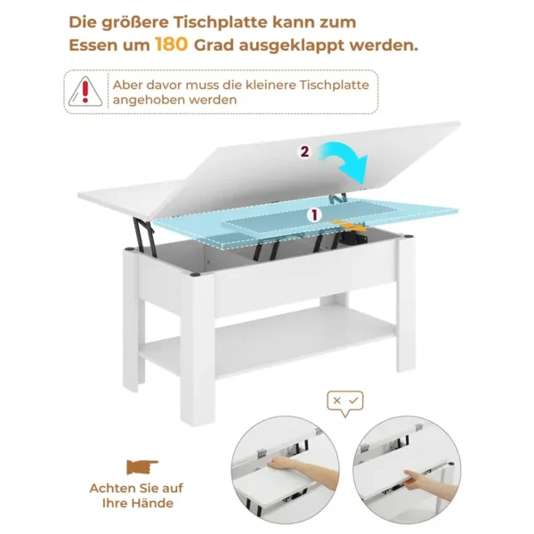 SIKAIC-3-in-1-Multifunktions-Couchtisch, höhenverstellbar, versteckte Aufbewahrung, offenes Fach, kann als Esstisch verwendet werden - Image 2